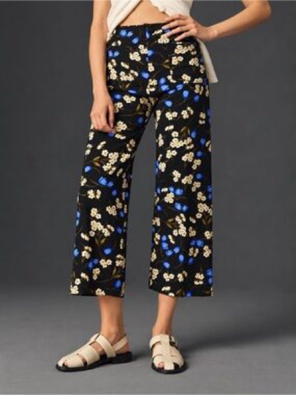 Maeve ANTHROPOLOGIE The Colette High-Rise Wide-Leg Crop Floral Ponte Pants